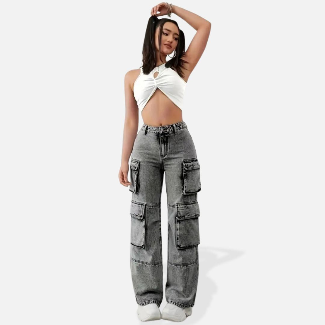 Jean Femme Cargo Gris