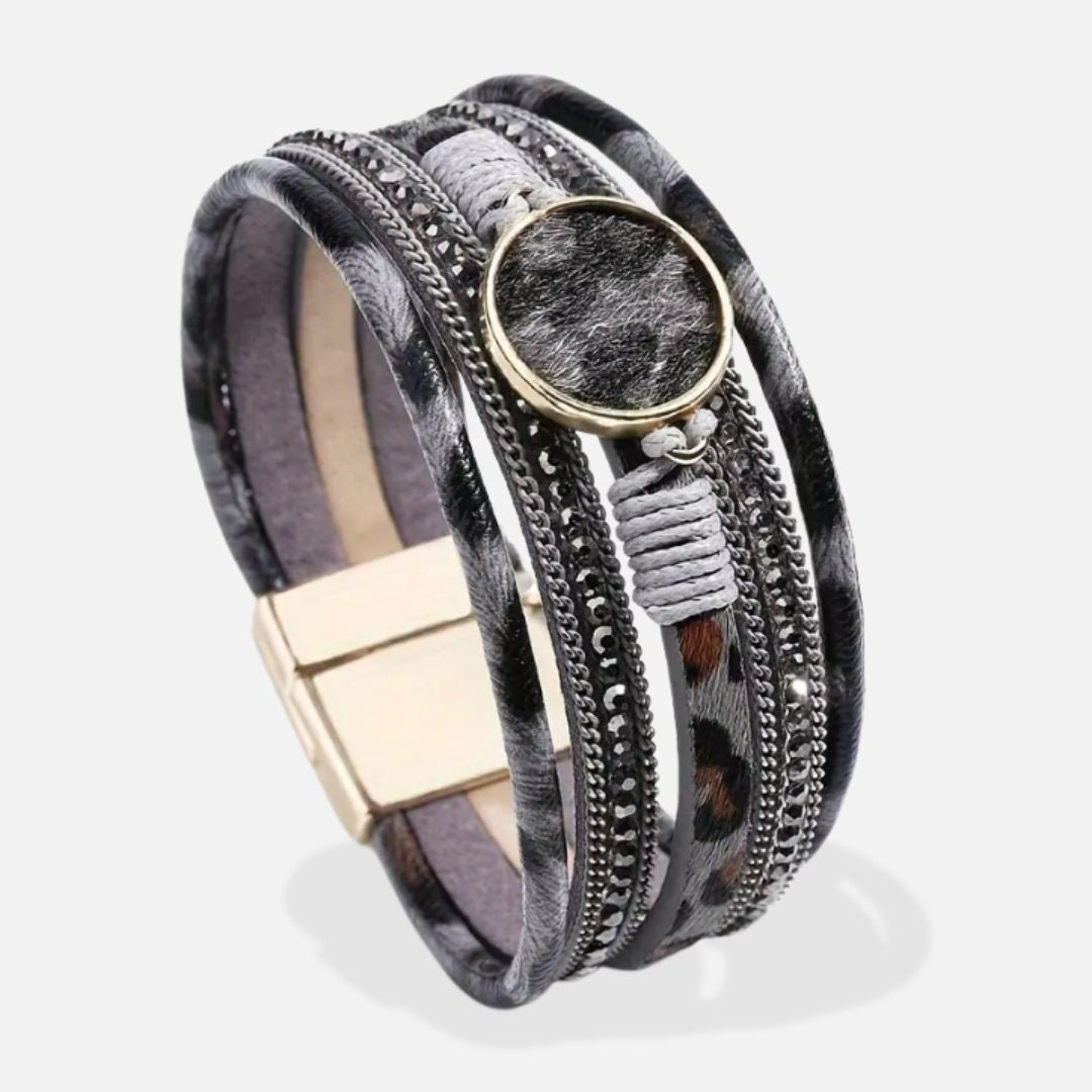 Bracelet Femme Imprimé Léopard avec Fermeture Magnétique