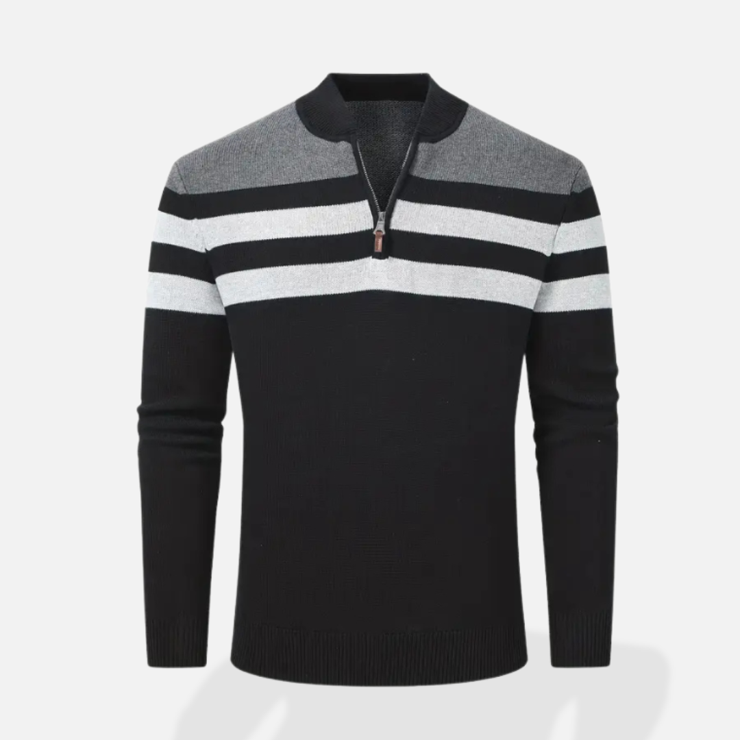 Pullover Homme à Rayures, Demi-Zip Half-Zipper