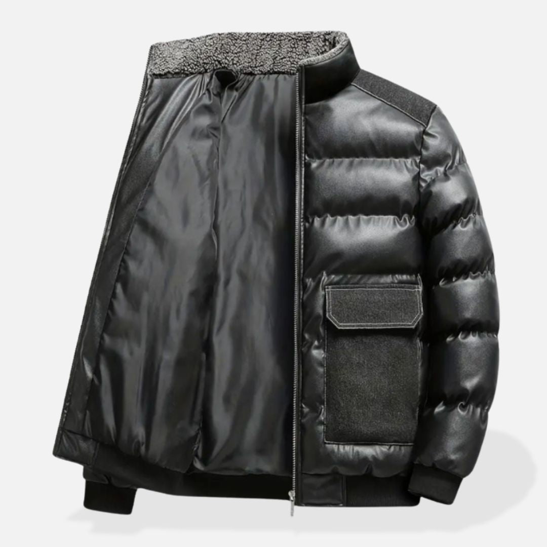 Veste Matelassée en Cuir Synthétique pour Homme avec Col – Extrêmement Chaude