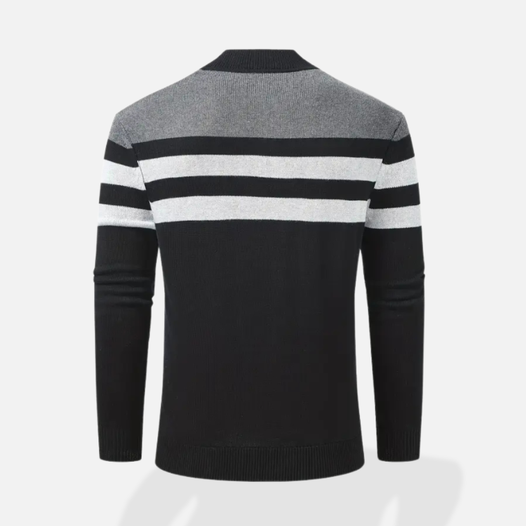 Pullover Homme à Rayures, Demi-Zip Half-Zipper